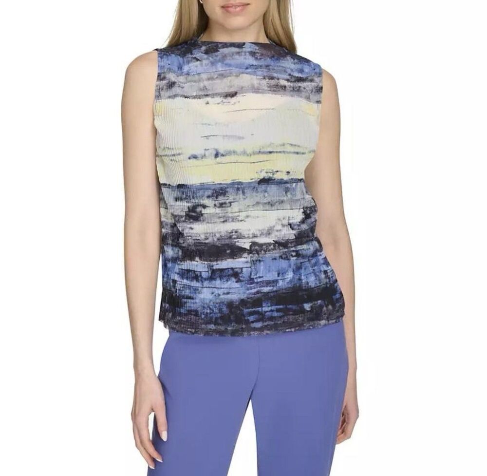 Calvin Klein Mesh Blouse Top Womens Size 2X Watercolor Artsy Office Work